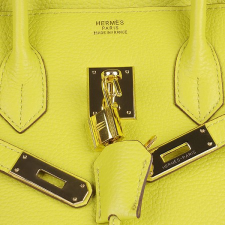 Hermes 6089 Birkin 35CM Tote Bags Lemon Clemence Leather Gold